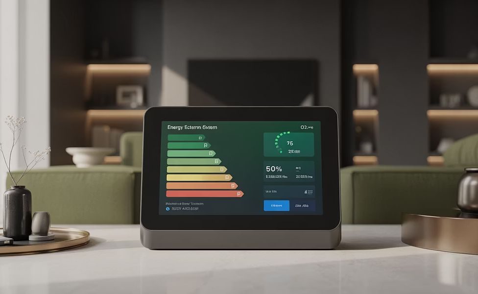 Painel de controle de energia sobre um aparador